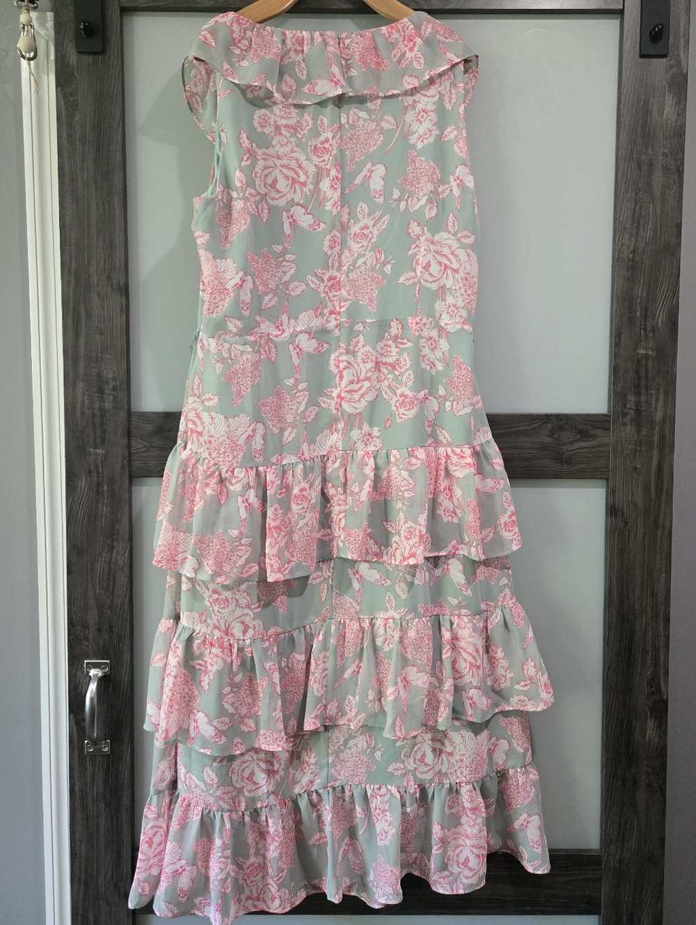 Eliza J Mint Pink Floral Print Tier Ruffle Kentucky Derby Dress Midi  Size 16 - Picture 2 of 8